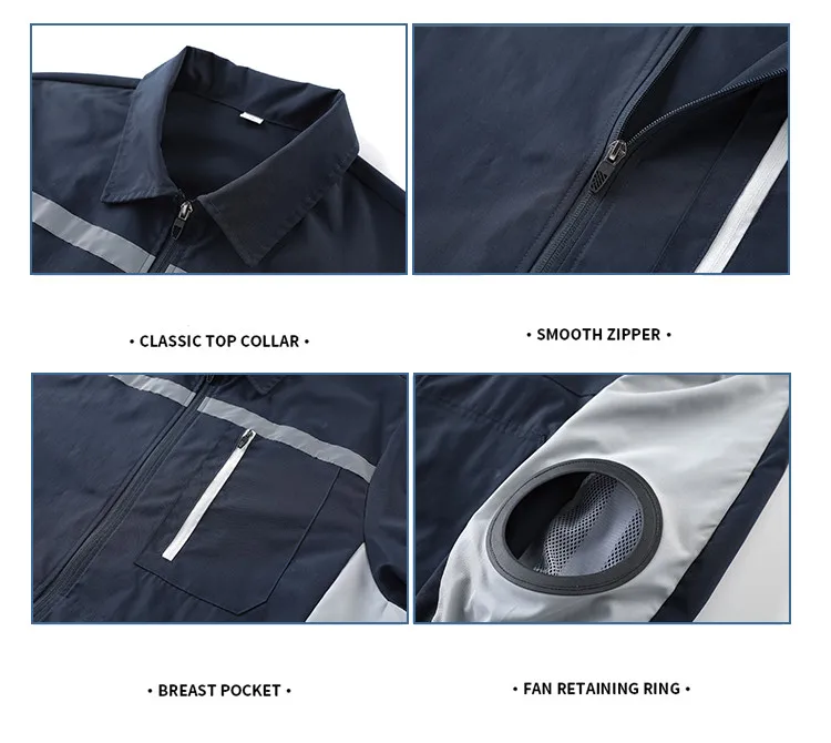 Men'S Summer Short Sleeved Double-Sided Four Fan Air Conditioning Clothes Heatstroke Prevention Cooling (Excluding Power Bank)