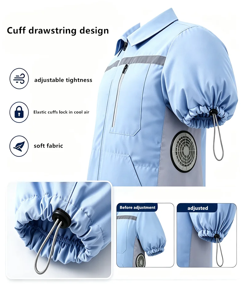 Men'S Summer Short Sleeved Double-Sided Four Fan Air Conditioning Clothes Heatstroke Prevention Cooling (Excluding Power Bank)