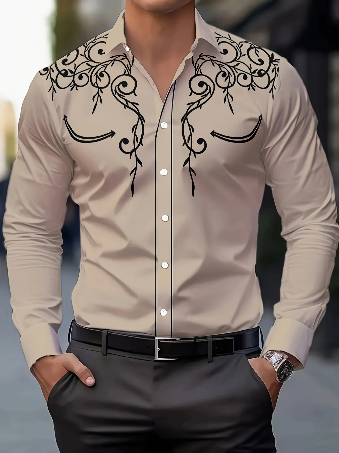 Men's Stylish Long Sleeve Shirt Breathable Casual Button-Up vintage Spring Fall west cowboy style full sleeve shirts
