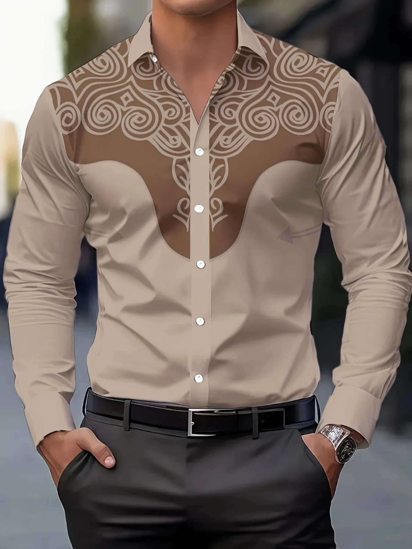 Men's Stylish Long Sleeve Shirt Breathable Casual Button-Up vintage Spring Fall west cowboy style full sleeve shirts