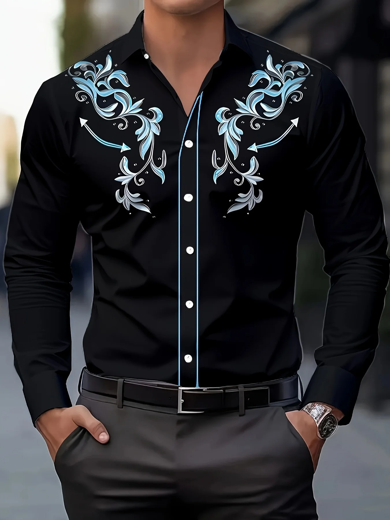 Men's Stylish Long Sleeve Shirt Breathable Casual Button-Up vintage Spring Fall west cowboy style full sleeve shirts