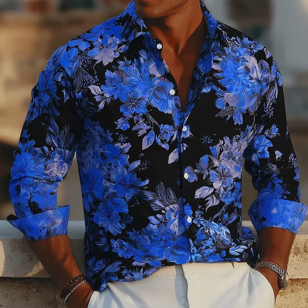 Men's Floral Print Neon Flowers Shirt Button Up Shirt Casual Dress Shirt Long Sleeve Streetwear Turndown 3D Print Collared Shirt