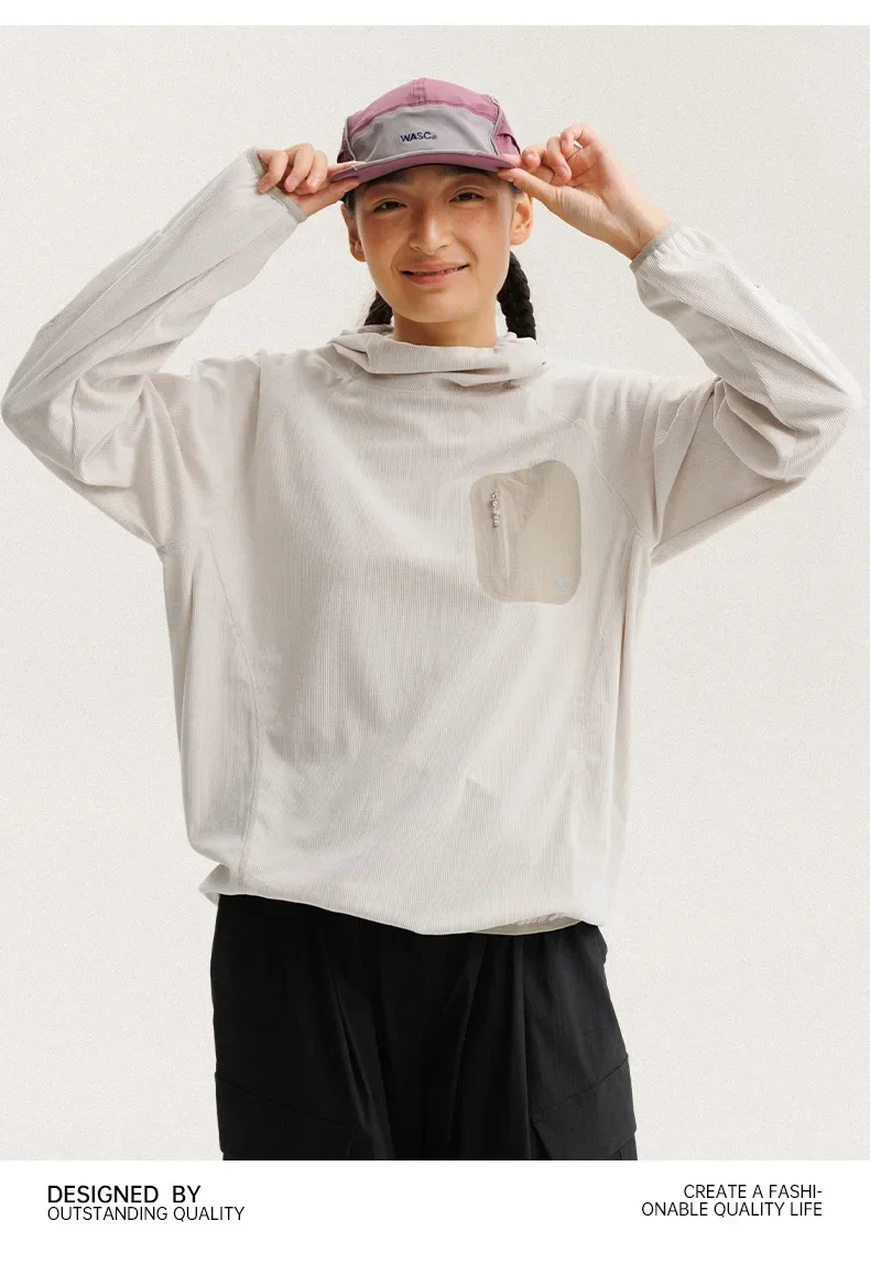 Unisex Lightweight Waffle Grid Hoodie Quick-Dry Long Sleeve T-Shirt Breathable Outdoor Athletic Pullover Top for Spring Autumn