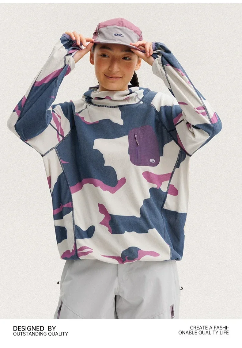 Unisex Lightweight Waffle Grid Hoodie Quick-Dry Long Sleeve T-Shirt Breathable Outdoor Athletic Pullover Top for Spring Autumn