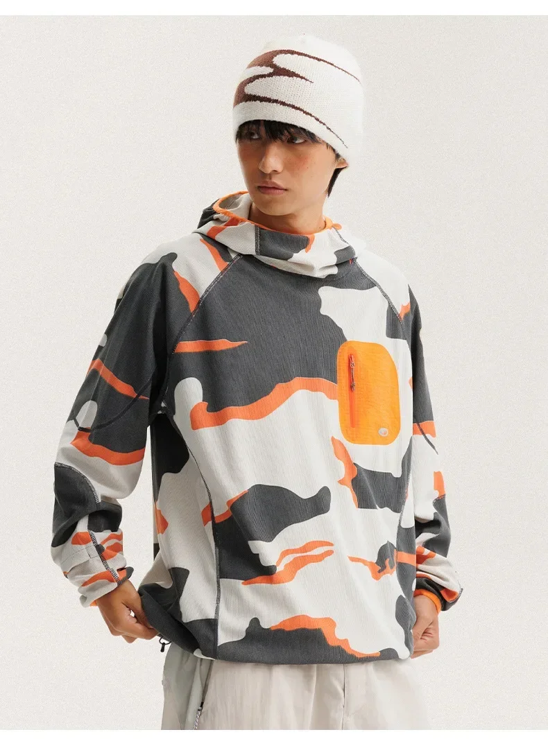 Unisex Lightweight Waffle Grid Hoodie Quick-Dry Long Sleeve T-Shirt Breathable Outdoor Athletic Pullover Top for Spring Autumn