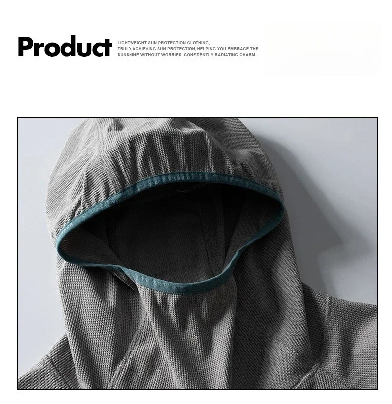 Unisex Lightweight Waffle Grid Hoodie Quick-Dry Long Sleeve T-Shirt Breathable Outdoor Athletic Pullover Top for Spring Autumn