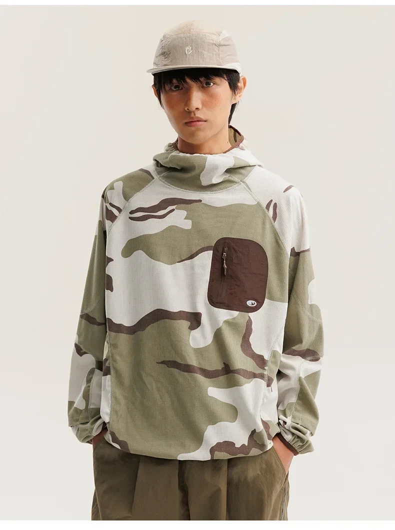 Unisex Lightweight Waffle Grid Hoodie Quick-Dry Long Sleeve T-Shirt Breathable Outdoor Athletic Pullover Top for Spring Autumn