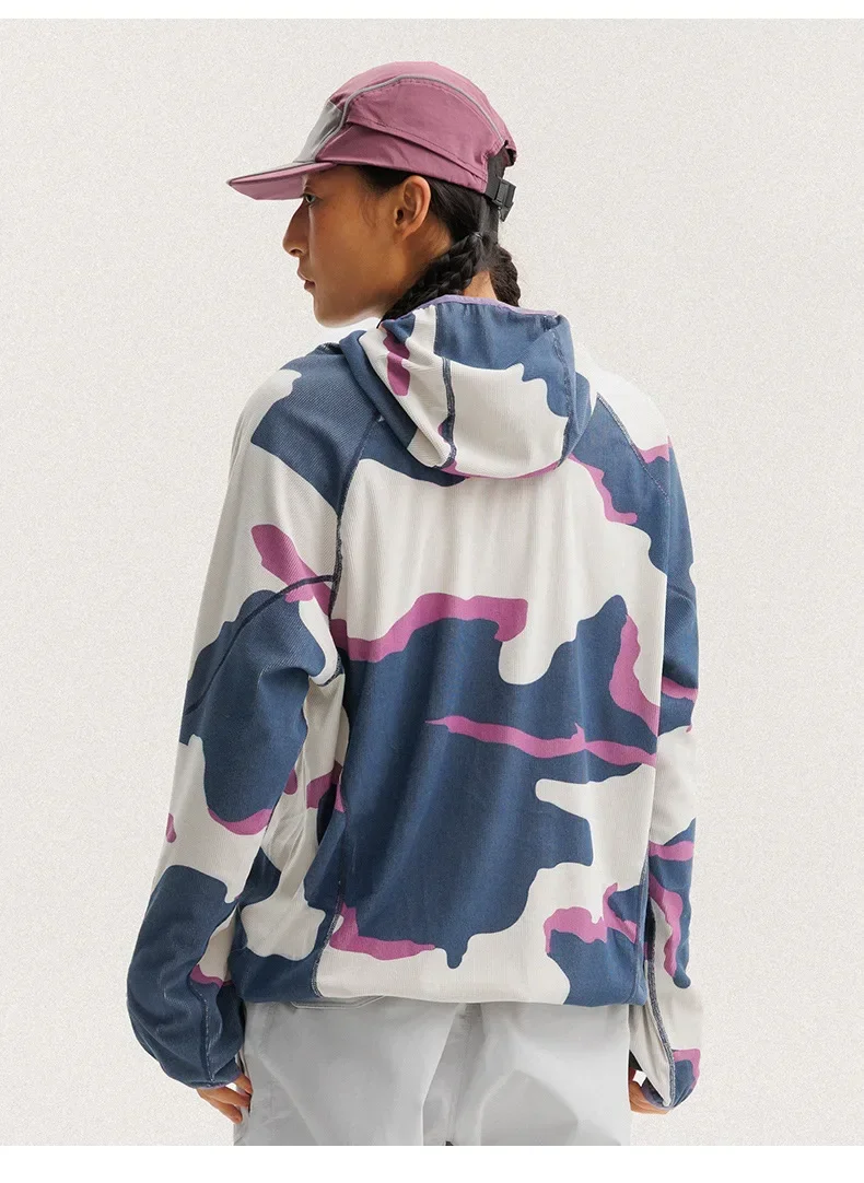 Unisex Lightweight Waffle Grid Hoodie Quick-Dry Long Sleeve T-Shirt Breathable Outdoor Athletic Pullover Top for Spring Autumn