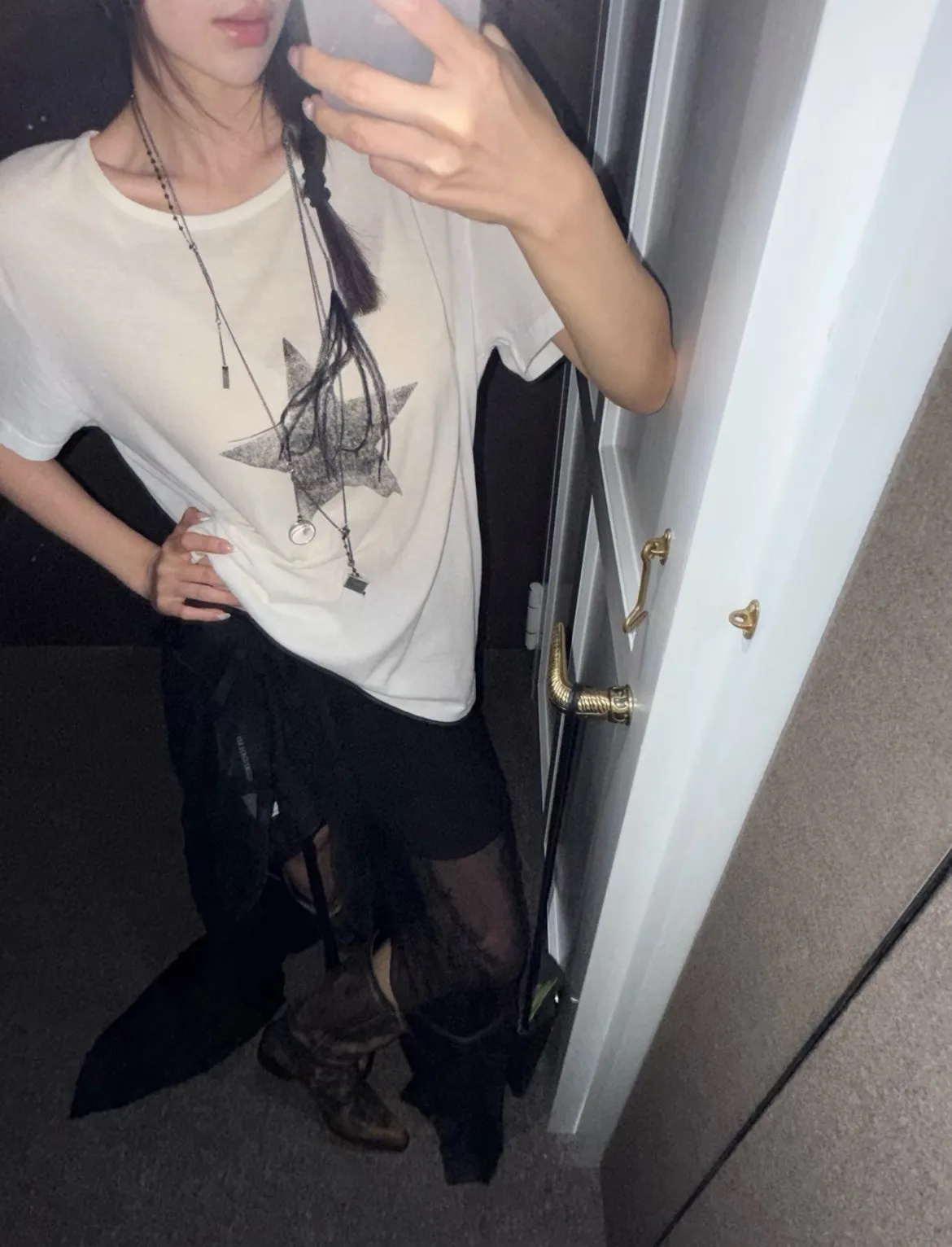 Ann 26ss pentagram printed streamer washed old loose retro short-sleeved T-shirt