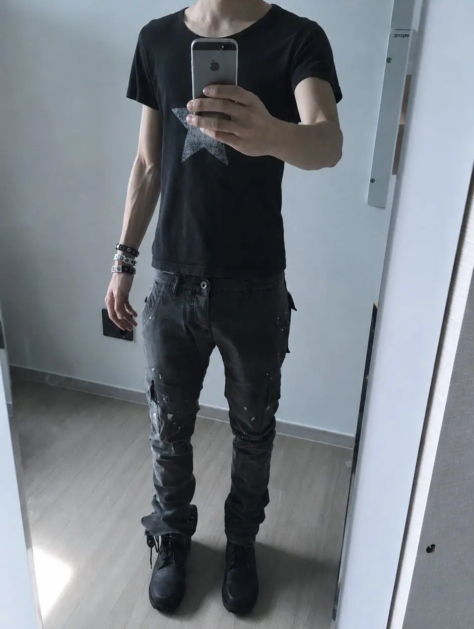 Ann 26ss pentagram printed streamer washed old loose retro short-sleeved T-shirt