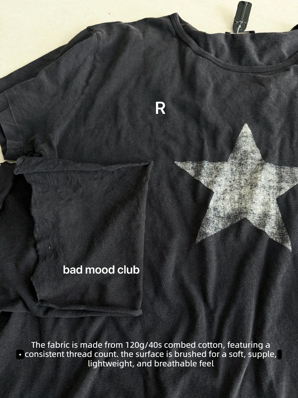 Ann 26ss pentagram printed streamer washed old loose retro short-sleeved T-shirt