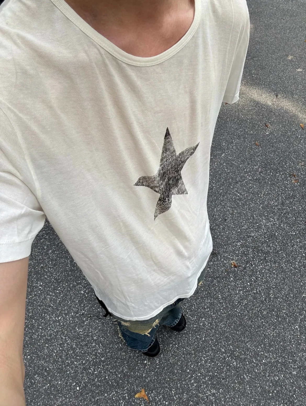 Ann 26ss pentagram printed streamer washed old loose retro short-sleeved T-shirt