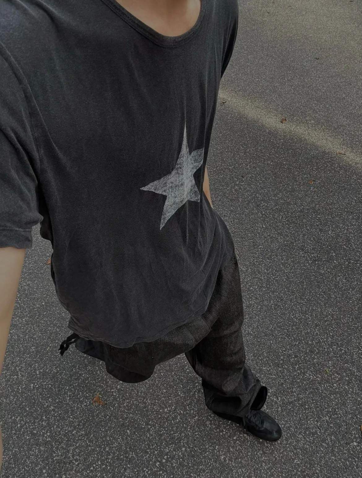Ann 26ss pentagram printed streamer washed old loose retro short-sleeved T-shirt