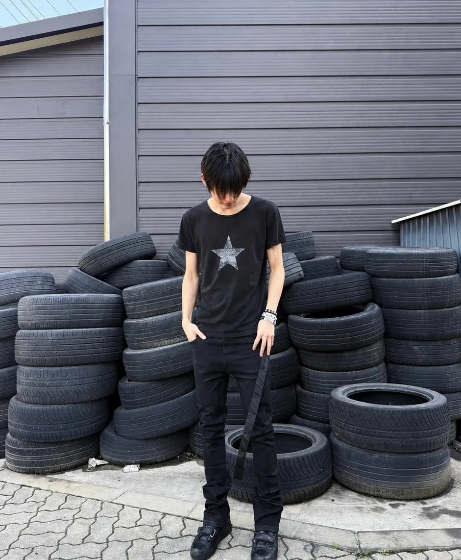 Ann 26ss pentagram printed streamer washed old loose retro short-sleeved T-shirt