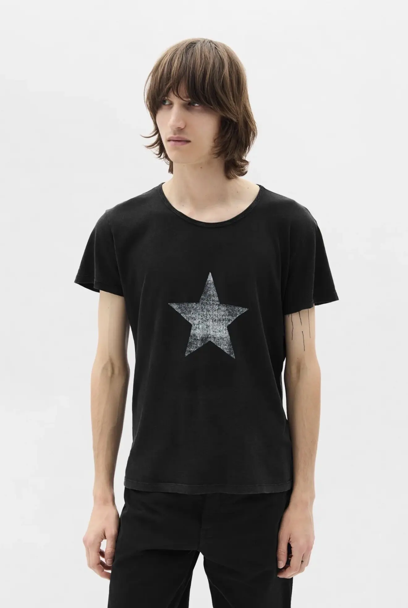 Ann 26ss pentagram printed streamer washed old loose retro short-sleeved T-shirt