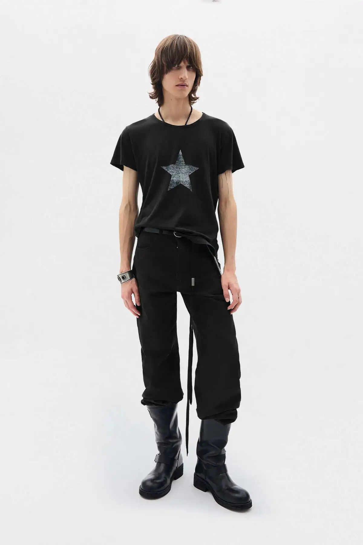 Ann 26ss pentagram printed streamer washed old loose retro short-sleeved T-shirt
