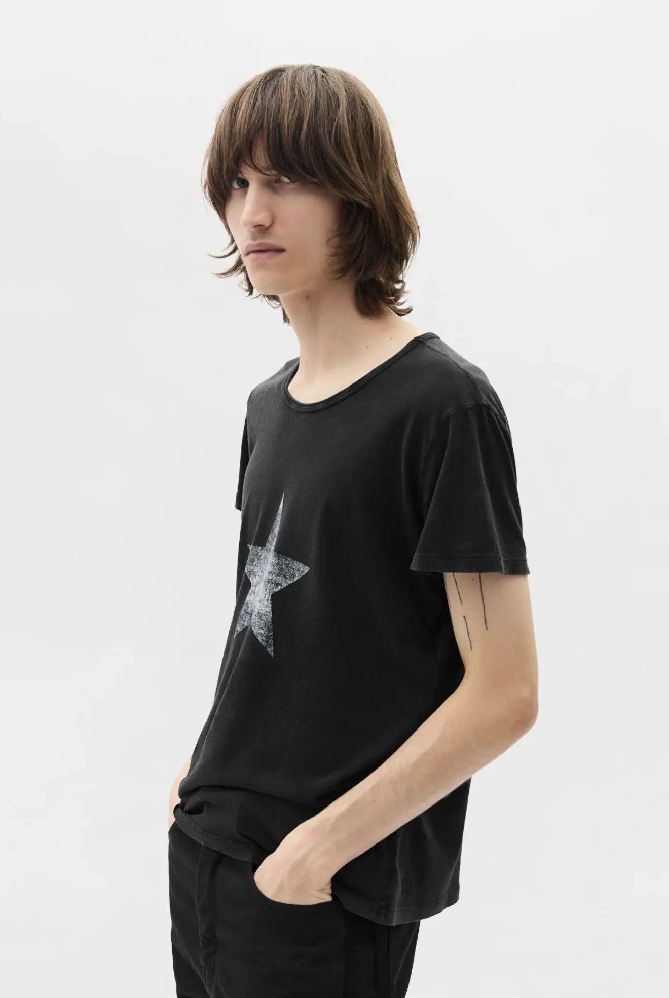 Ann 26ss pentagram printed streamer washed old loose retro short-sleeved T-shirt