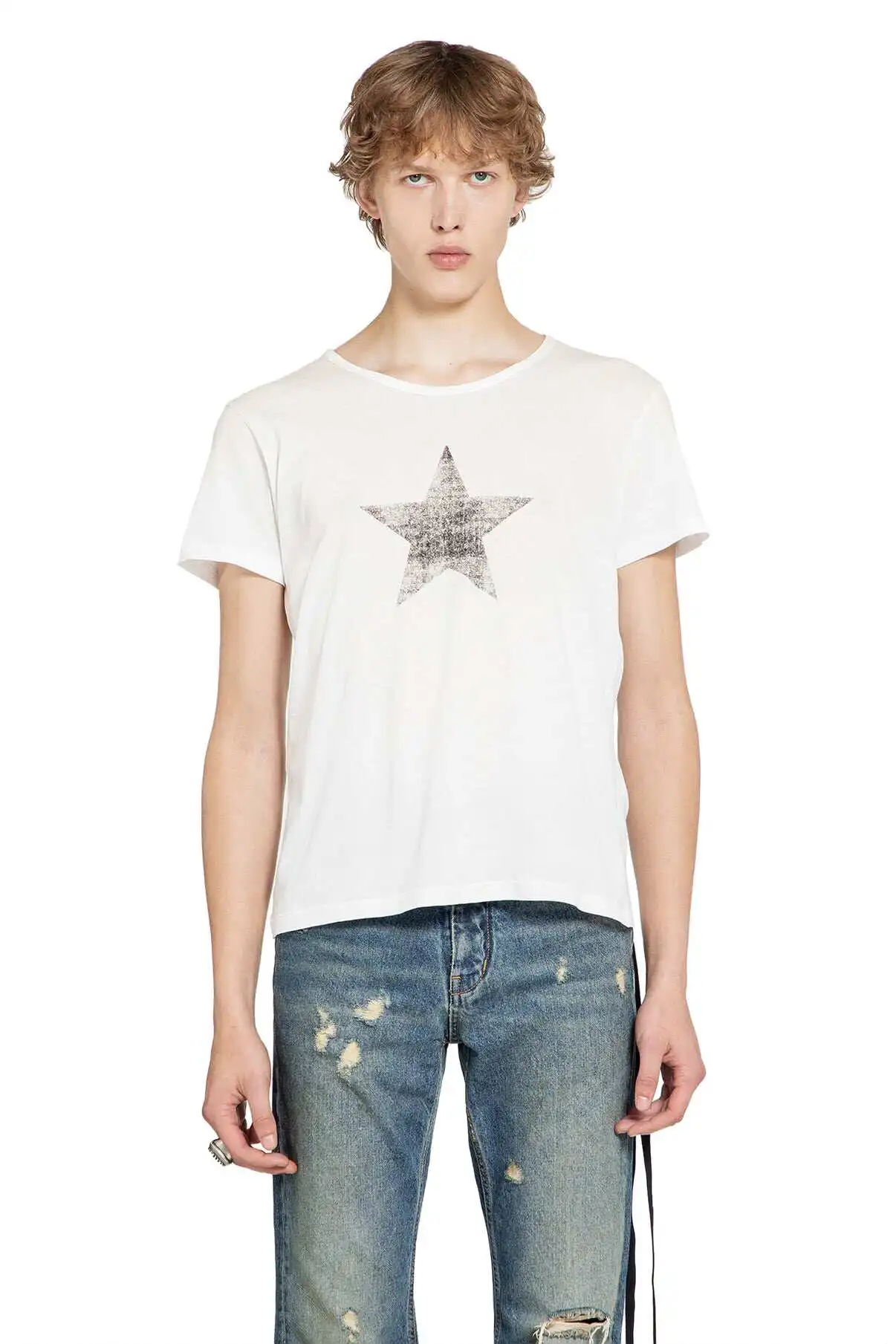 Ann 26ss pentagram printed streamer washed old loose retro short-sleeved T-shirt