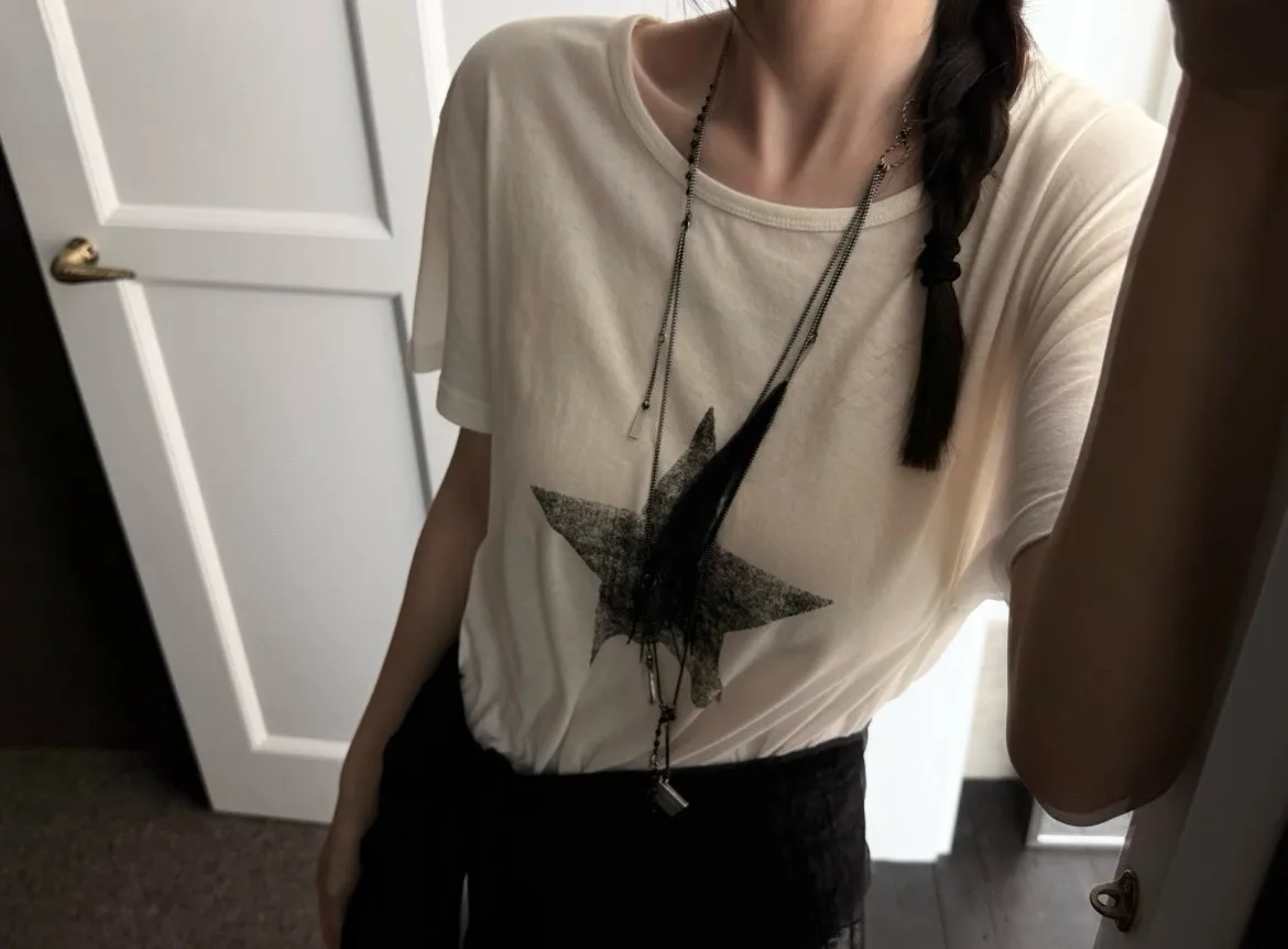 Ann 26ss pentagram printed streamer washed old loose retro short-sleeved T-shirt