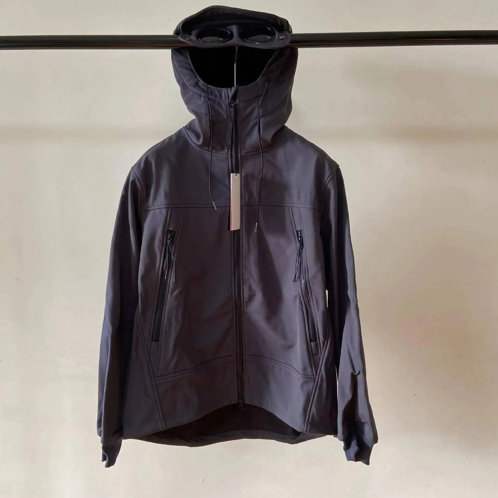 2026 For Men's Iconic Goggle Lens Hooded Jacket, Softshell Fleece Lined Windproof Coat, Outdoor Sports Casual Zip Up Jacket