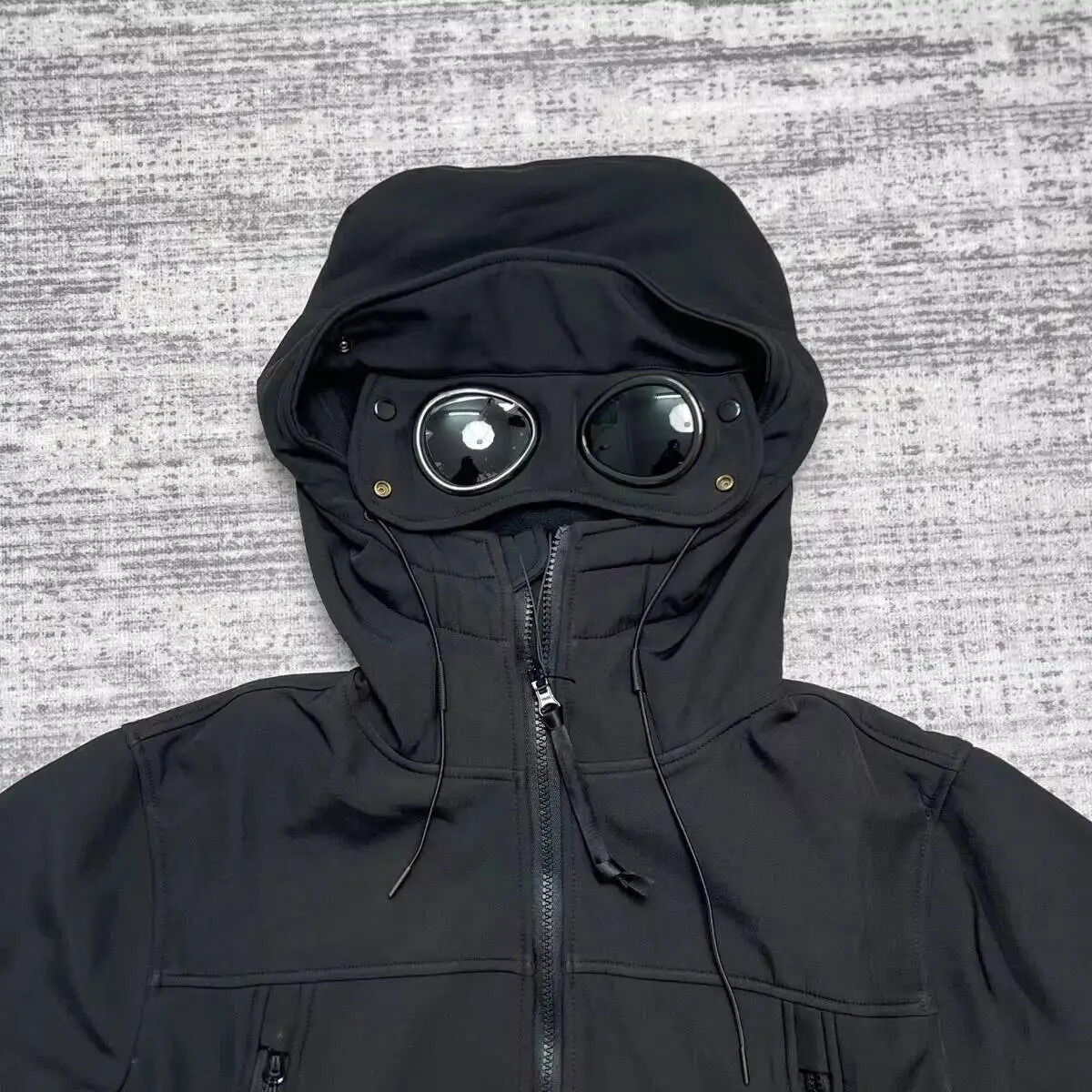 2026 For Men's Iconic Goggle Lens Hooded Jacket, Softshell Fleece Lined Windproof Coat, Outdoor Sports Casual Zip Up Jacket