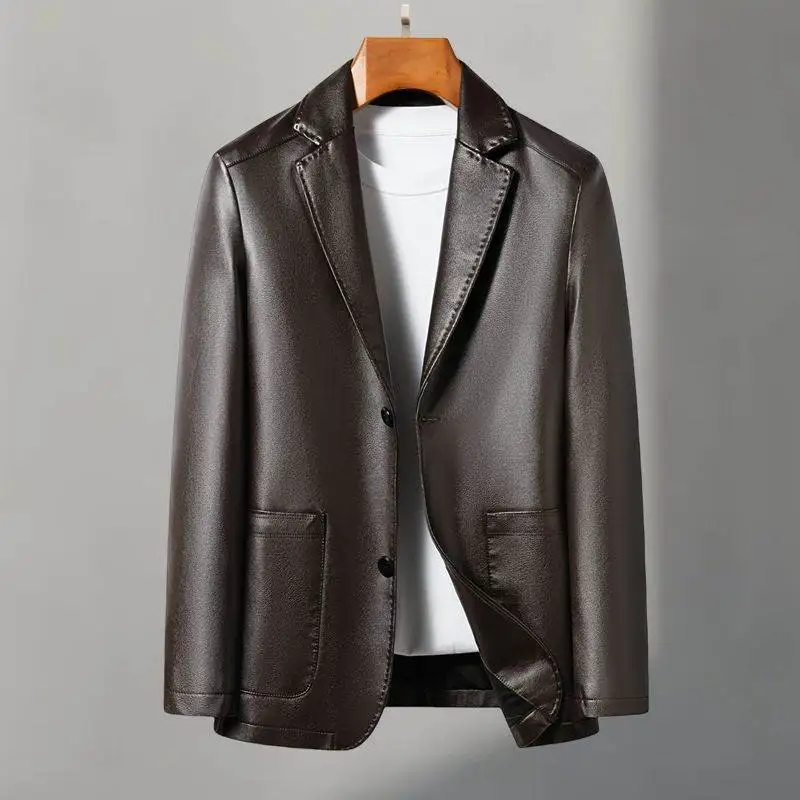 Casual Leather Suits, Genuine Leather Jackets, Men's Jackets, Sheepskin, Slimming, Large Sizes for Autumn and Winter