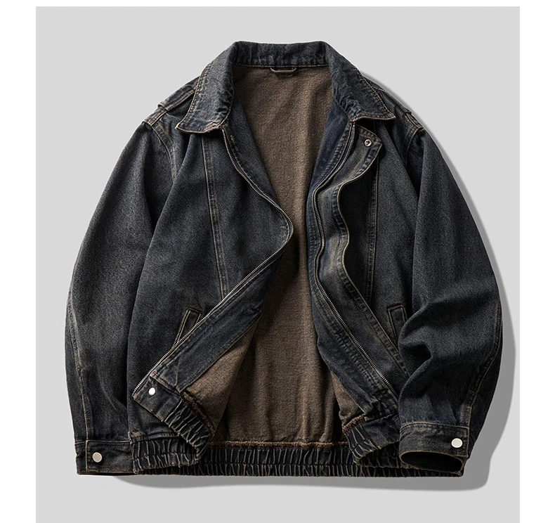High street vintage, faded and washed workwear denim jacket for men's autumn loose jacket