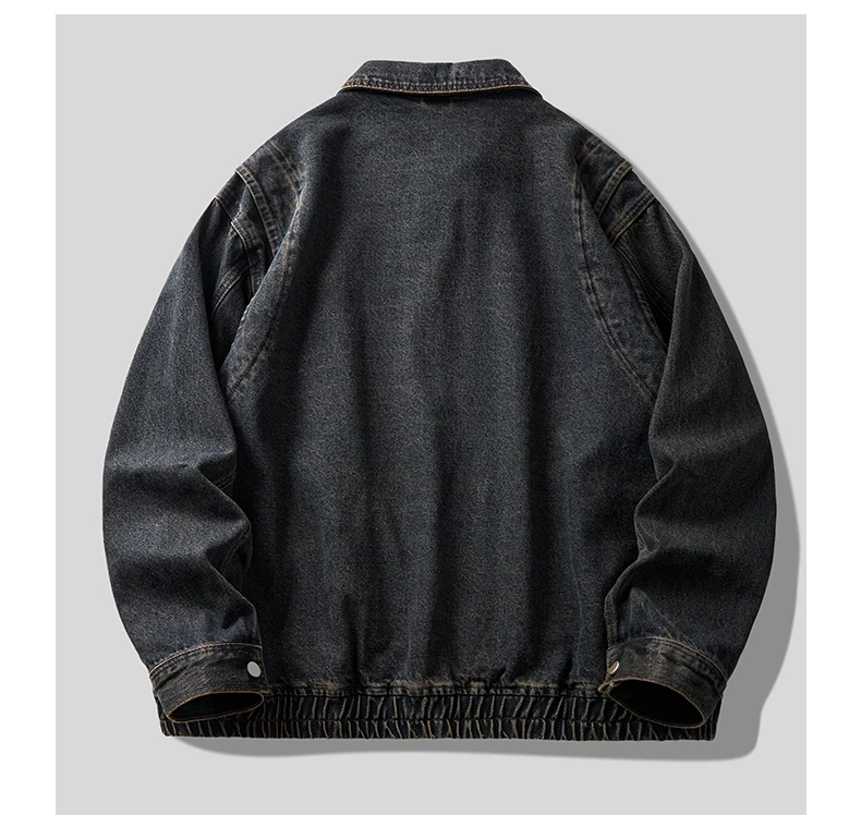 High street vintage, faded and washed workwear denim jacket for men's autumn loose jacket