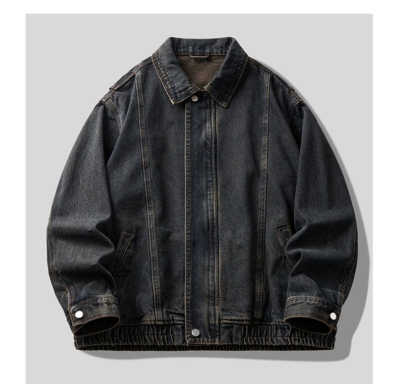 High street vintage, faded and washed workwear denim jacket for men's autumn loose jacket