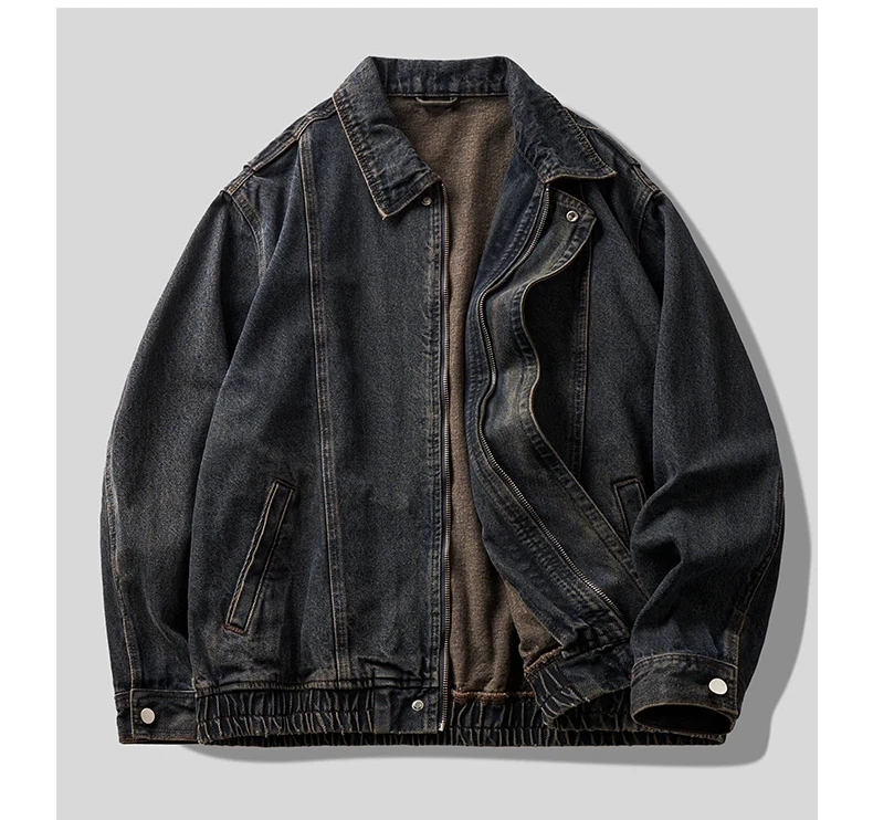 High street vintage, faded and washed workwear denim jacket for men's autumn loose jacket