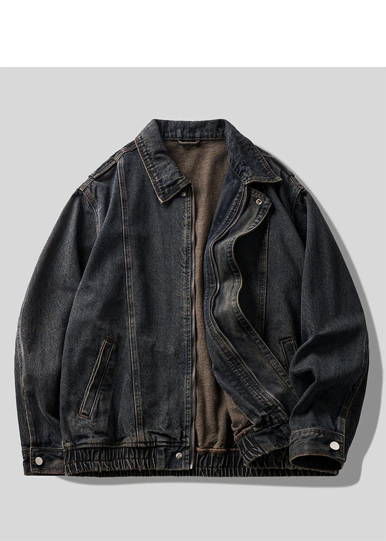 High street vintage, faded and washed workwear denim jacket for men's autumn loose jacket