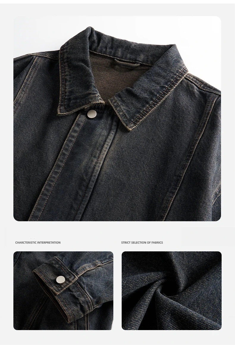 High street vintage, faded and washed workwear denim jacket for men's autumn loose jacket