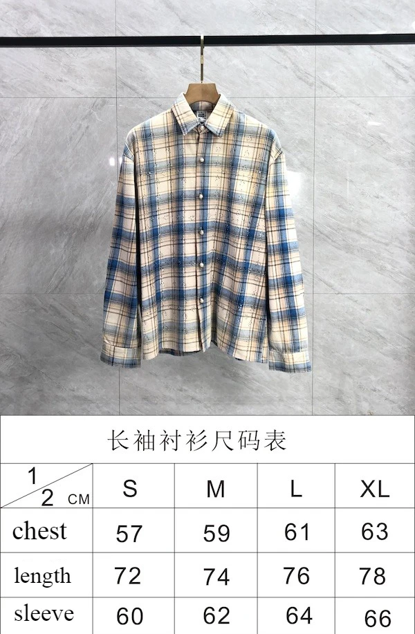 Starry Sky Hot Diamond Logo Checkered Long-sleeved Shirts High Street Casual Men's Women's Shirt Streetwear