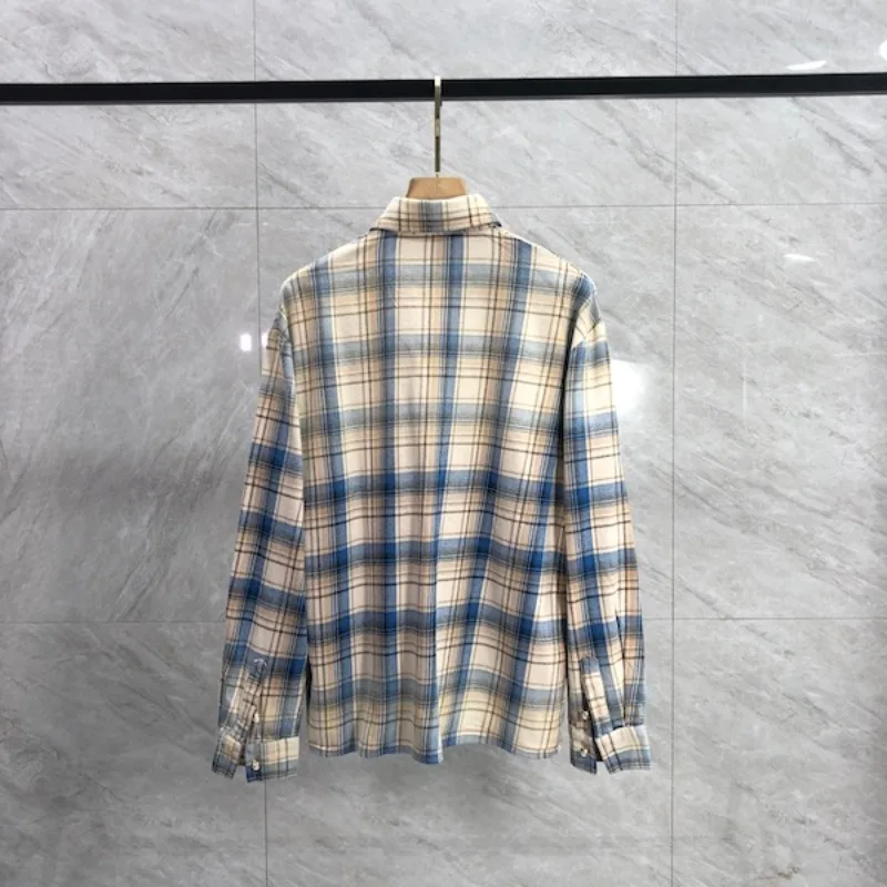 Starry Sky Hot Diamond Logo Checkered Long-sleeved Shirts High Street Casual Men's Women's Shirt Streetwear