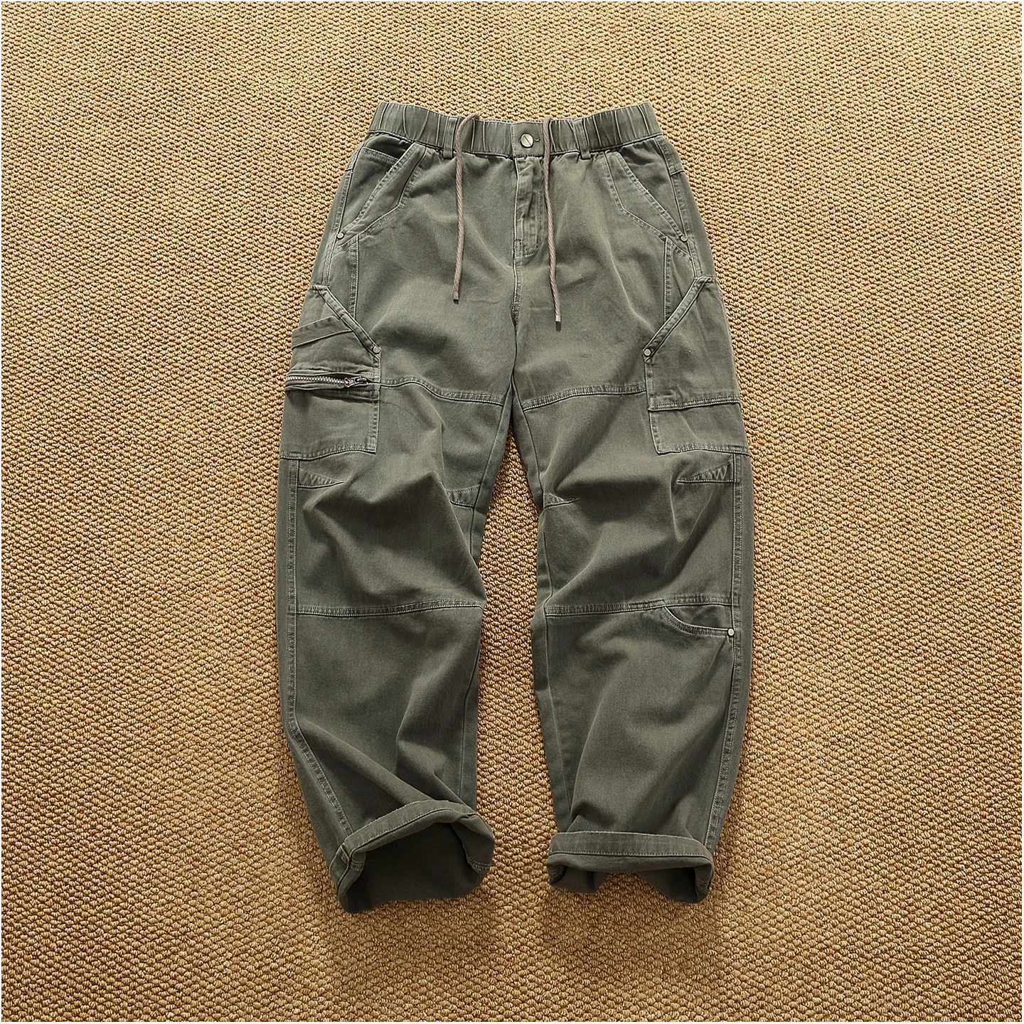 Retro heavy industry washing heavy splicing work pants for men's autumn and winter loose straight conical woodcut trousers