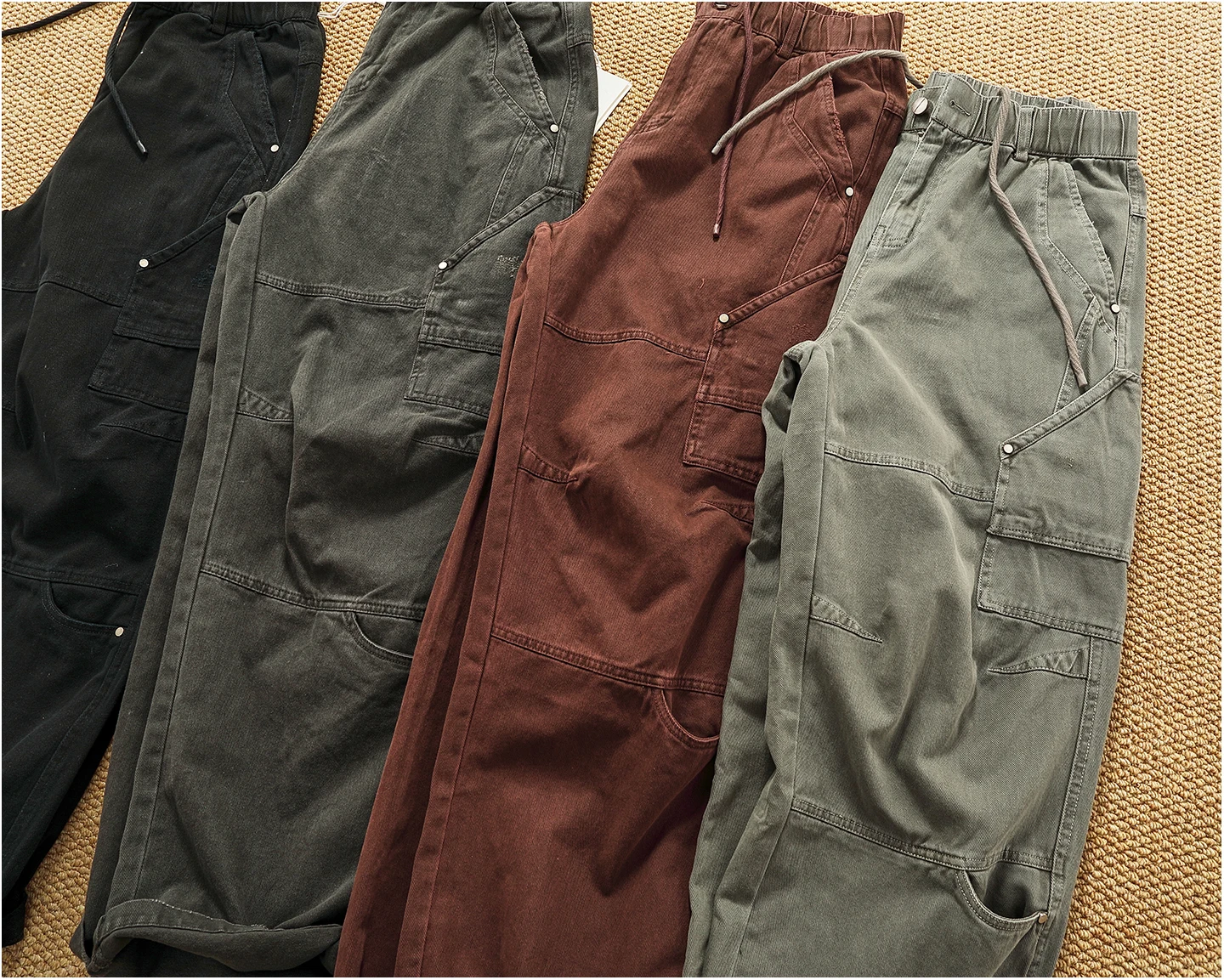 Retro heavy industry washing heavy splicing work pants for men's autumn and winter loose straight conical woodcut trousers