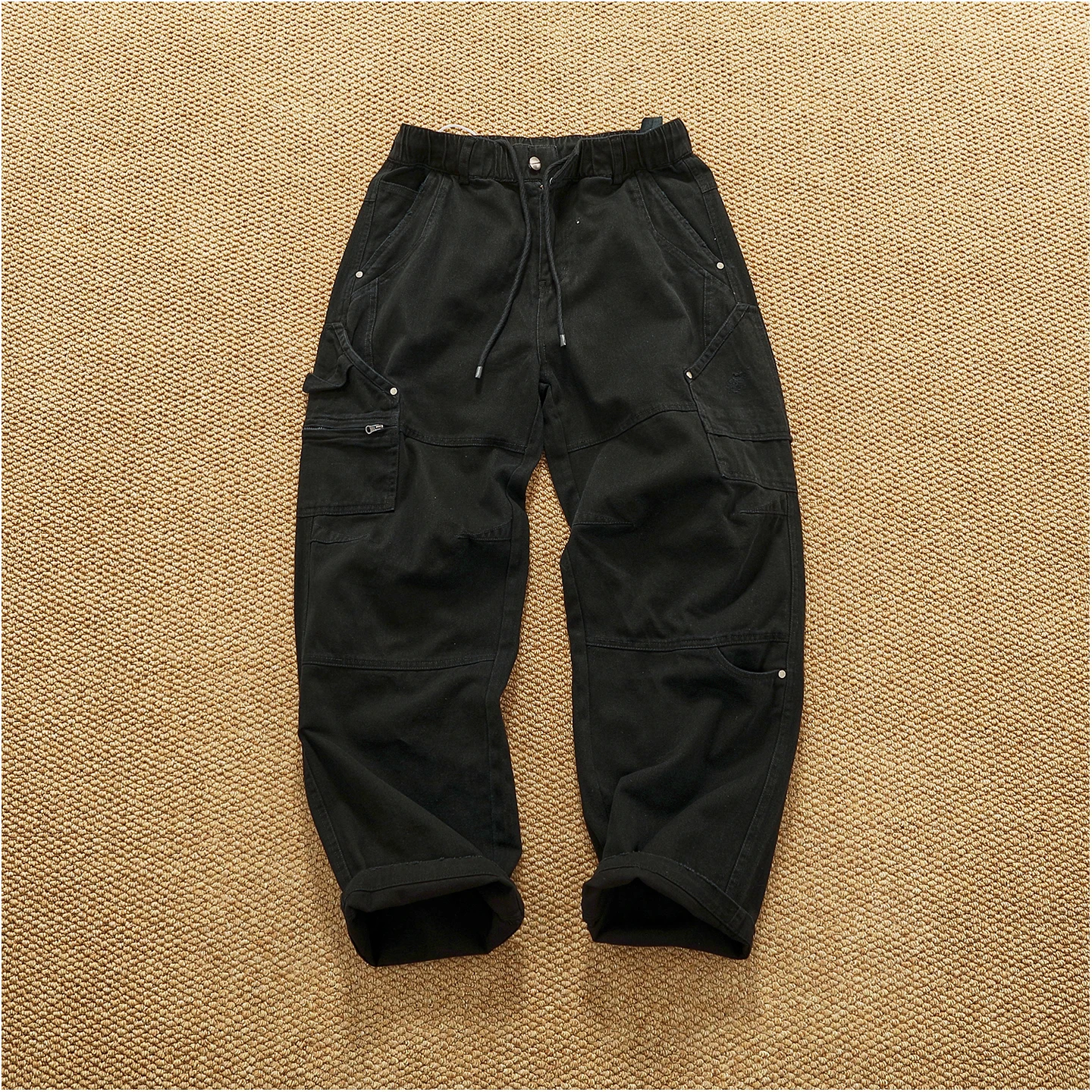Retro heavy industry washing heavy splicing work pants for men's autumn and winter loose straight conical woodcut trousers