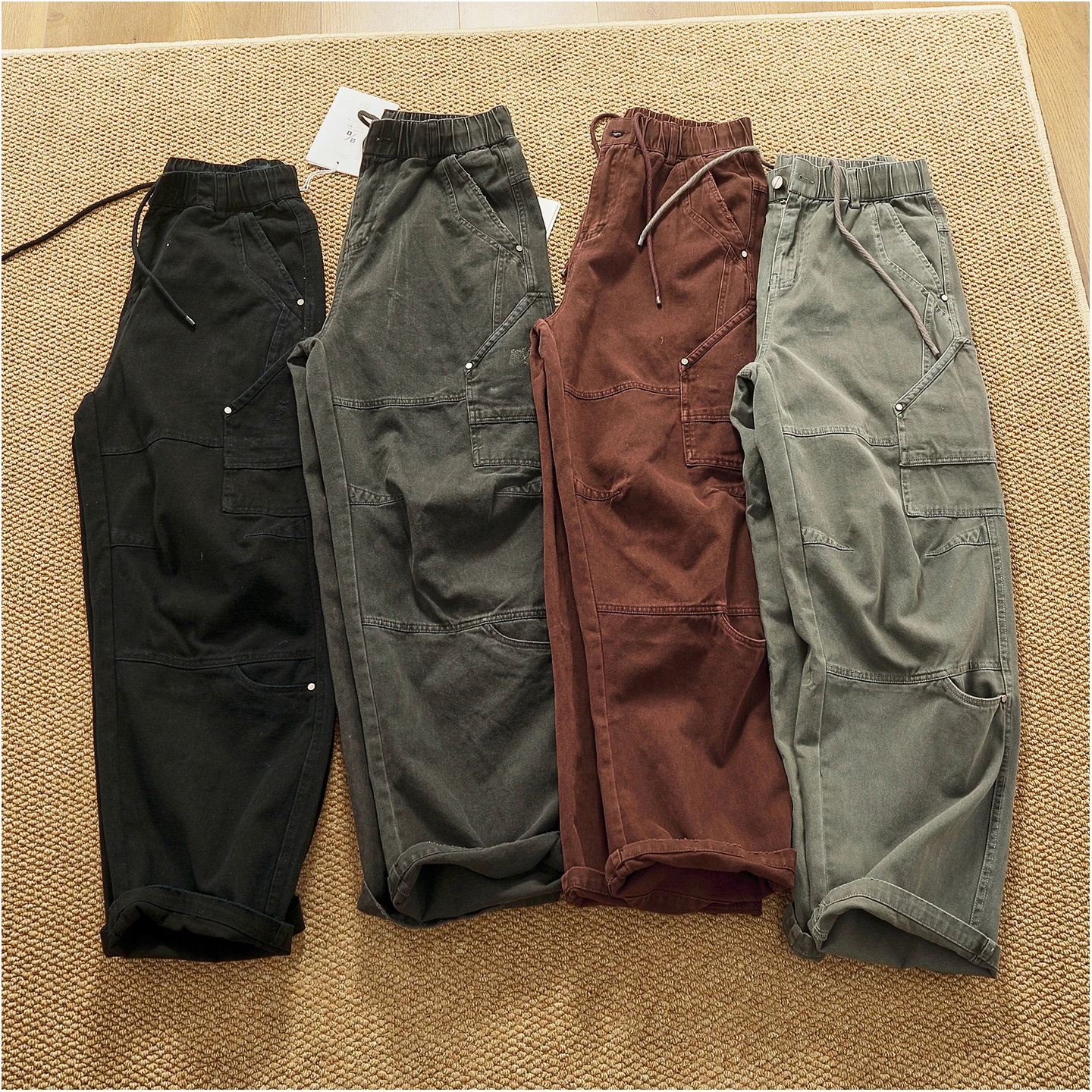 Retro heavy industry washing heavy splicing work pants for men's autumn and winter loose straight conical woodcut trousers