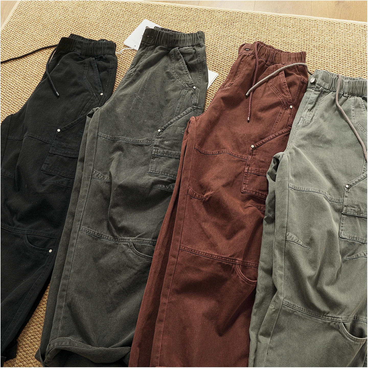Retro heavy industry washing heavy splicing work pants for men's autumn and winter loose straight conical woodcut trousers