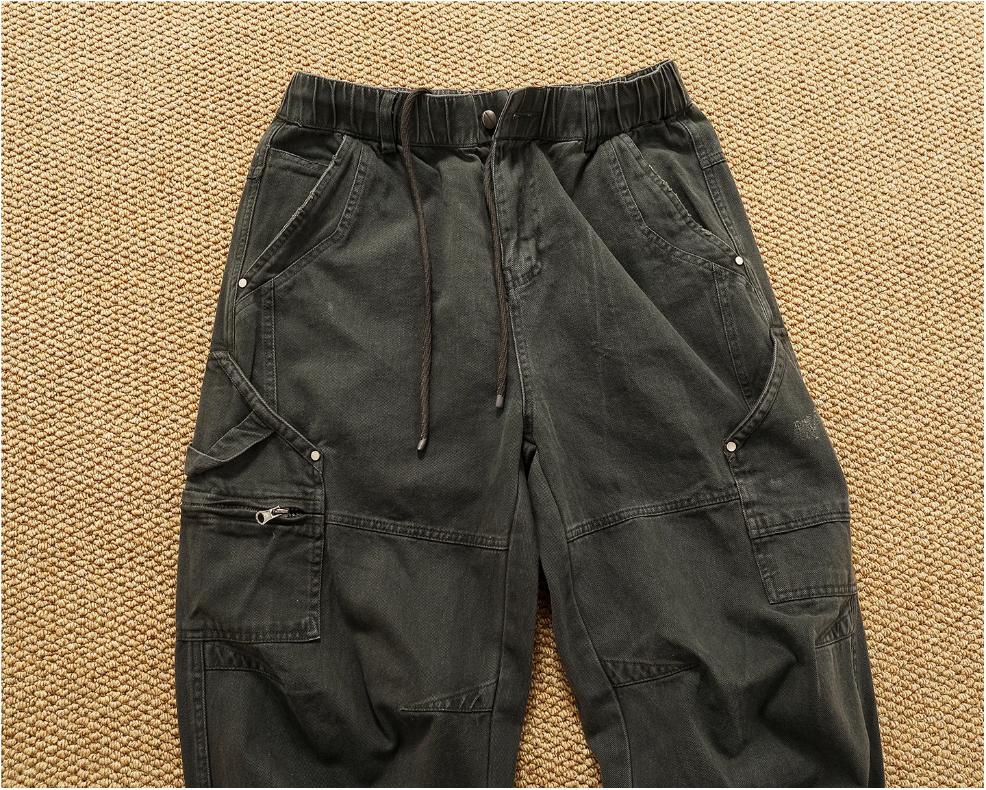 Retro heavy industry washing heavy splicing work pants for men's autumn and winter loose straight conical woodcut trousers