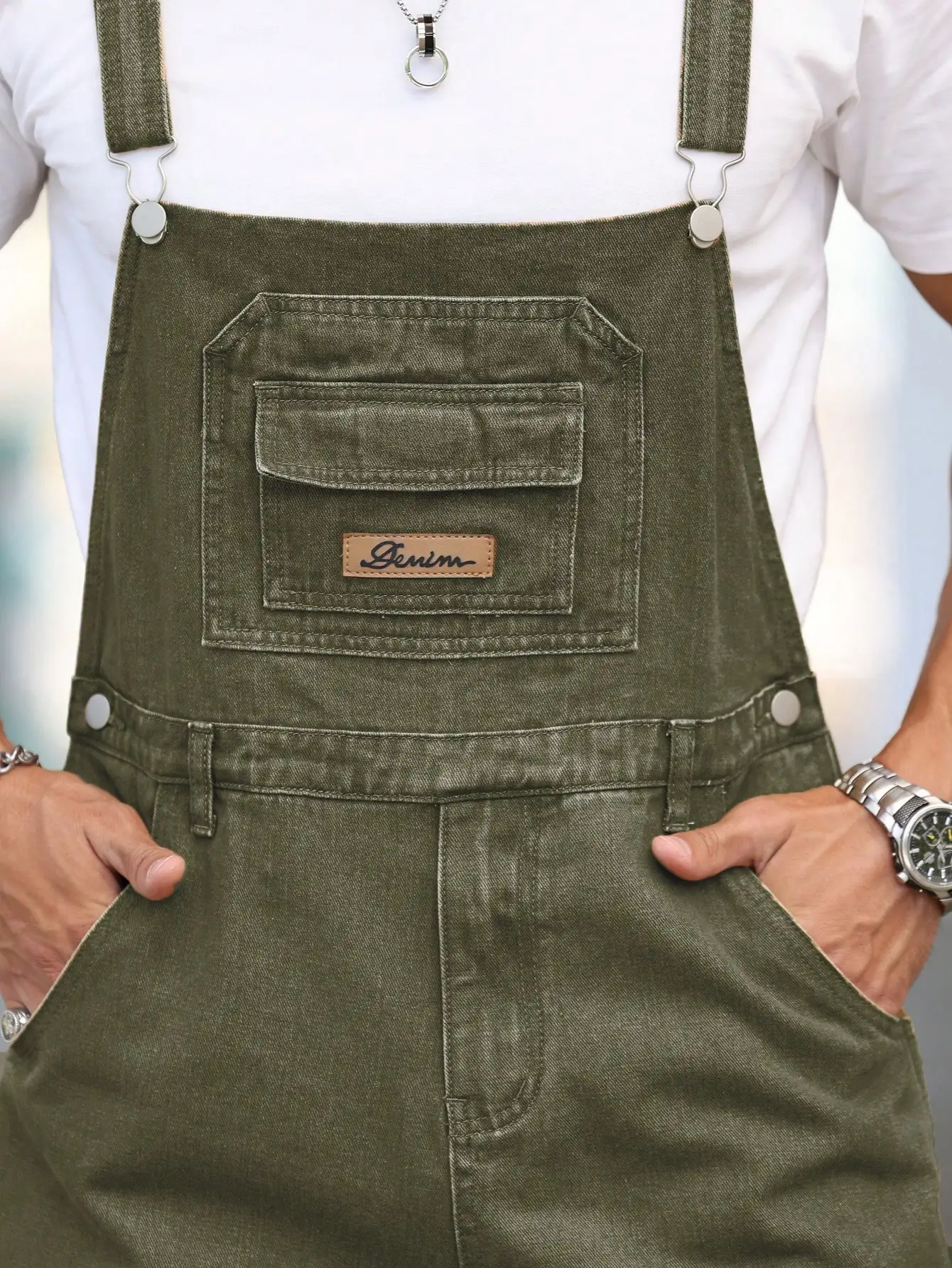 Men's Four - Season Green Denim Overalls, Loose Straight - Leg, Casual Style, American Retro Trend