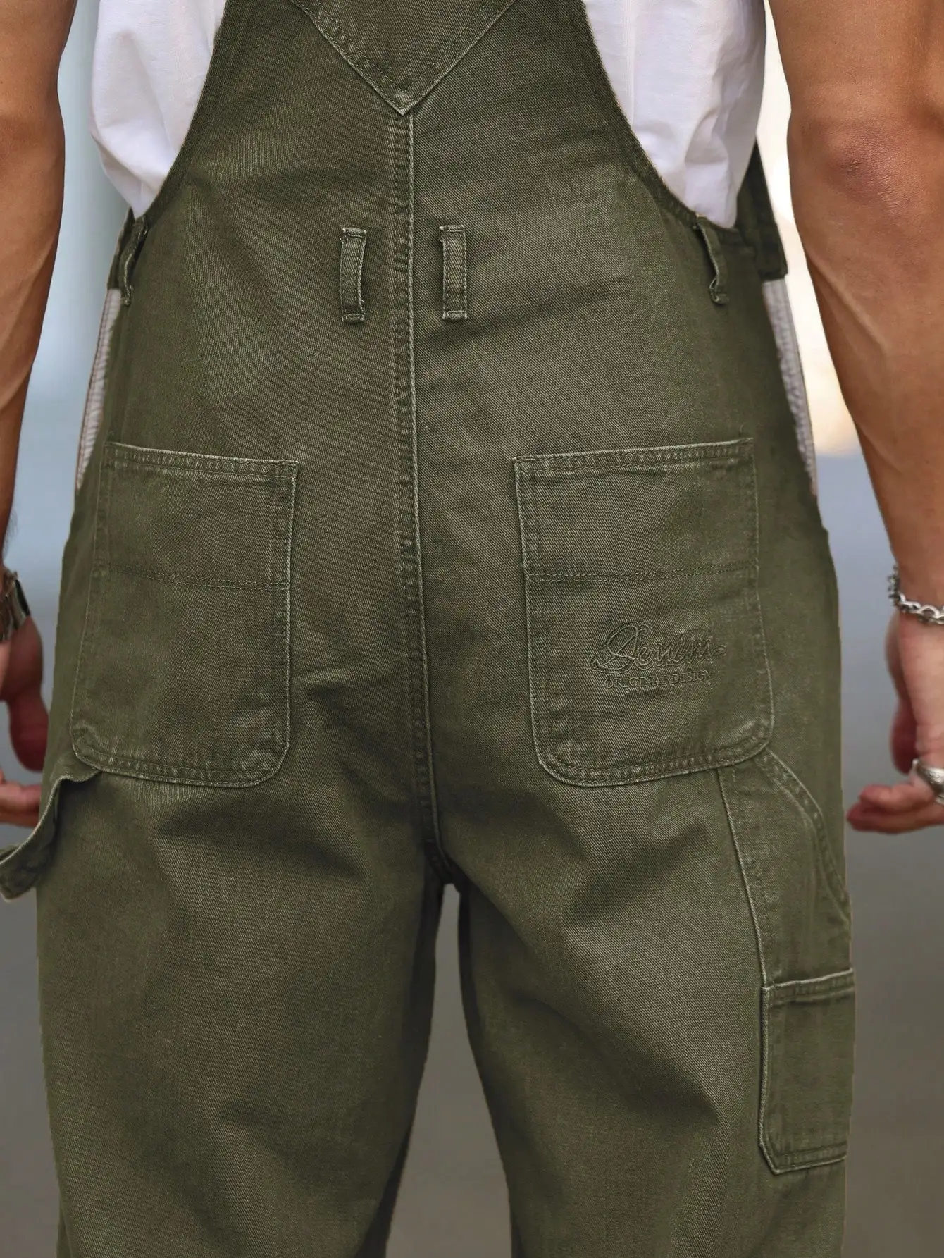 Men's Four - Season Green Denim Overalls, Loose Straight - Leg, Casual Style, American Retro Trend