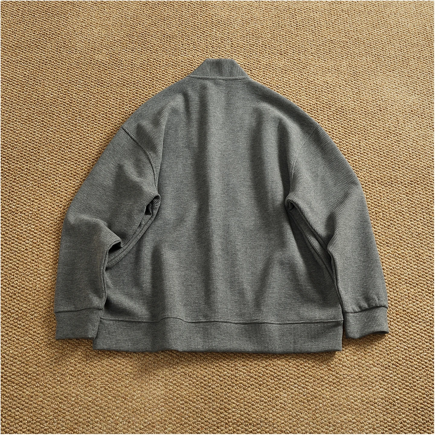 Retro cardigan jacket men's tops heavyweight thick textured V-neck knitted collarless sweatshirt
