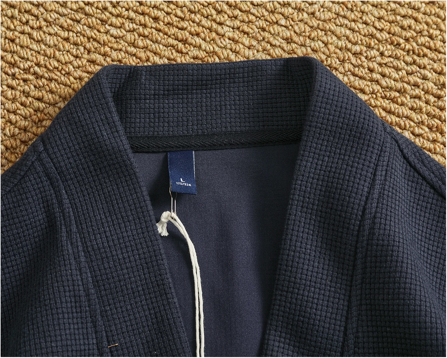 Retro cardigan jacket men's tops heavyweight thick textured V-neck knitted collarless sweatshirt