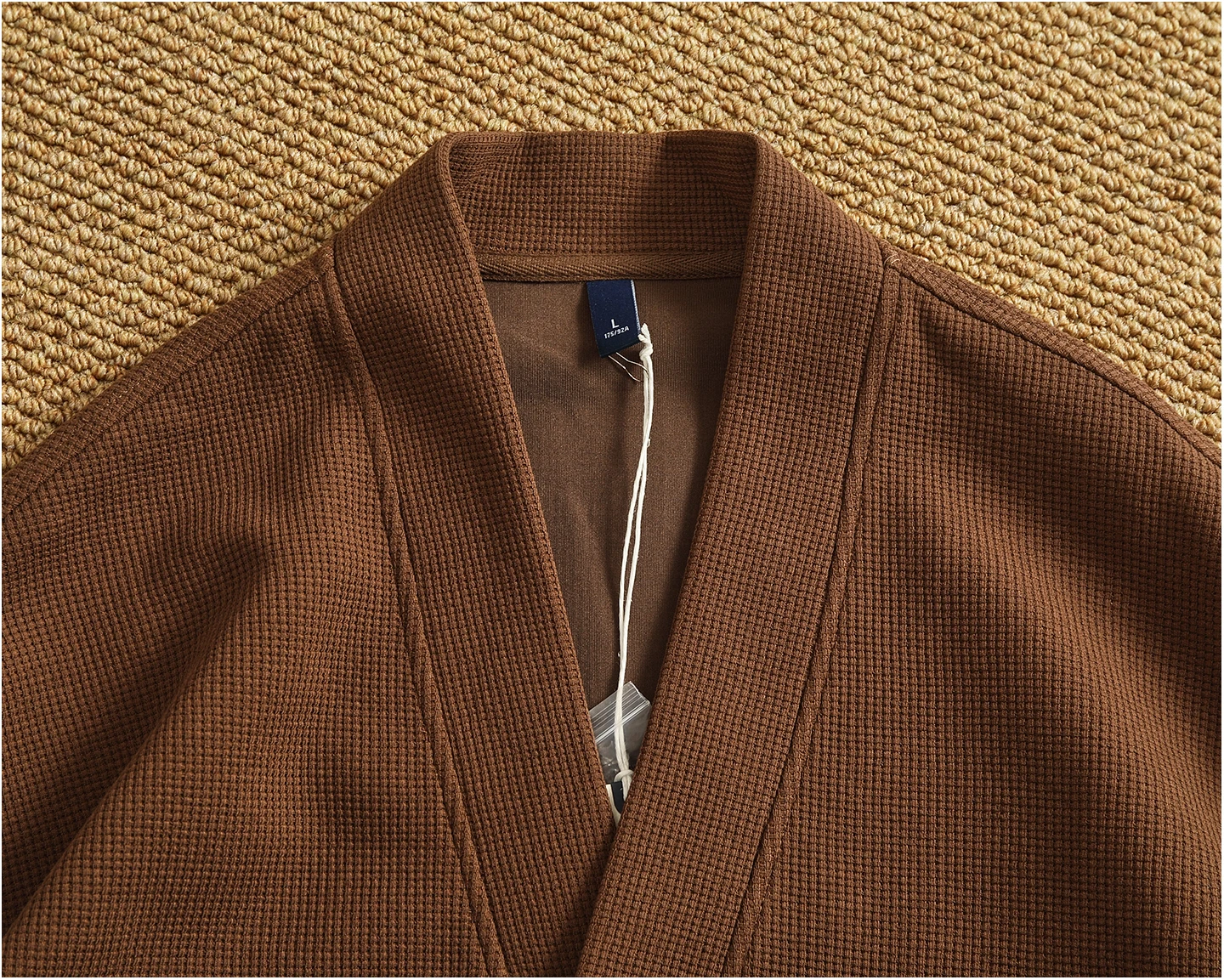 Retro cardigan jacket men's tops heavyweight thick textured V-neck knitted collarless sweatshirt