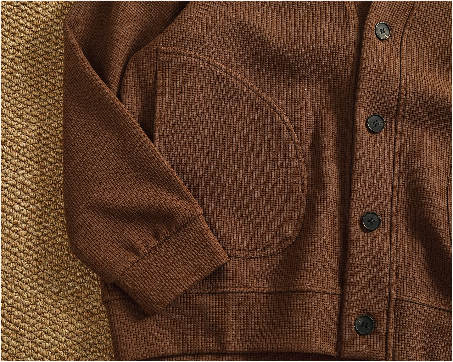 Retro cardigan jacket men's tops heavyweight thick textured V-neck knitted collarless sweatshirt