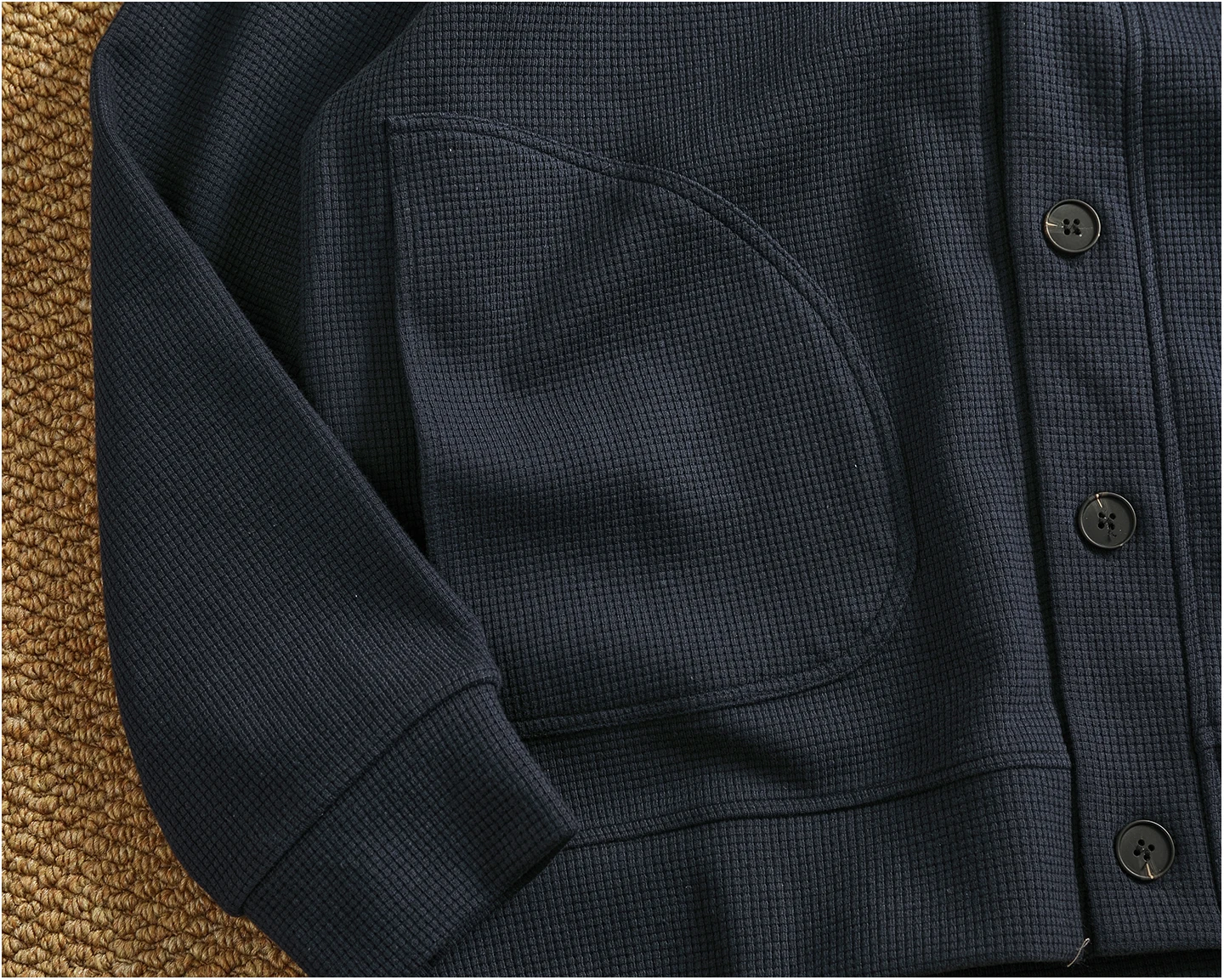 Retro cardigan jacket men's tops heavyweight thick textured V-neck knitted collarless sweatshirt