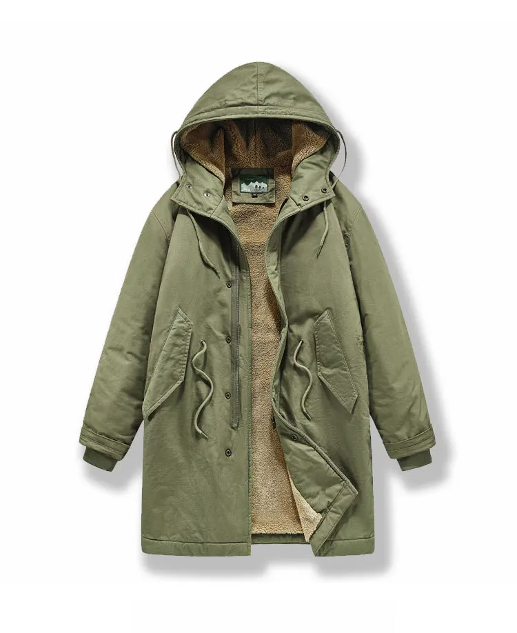 New American Retro M51 Mid-Length Windbreaker Parka with Hood Coat - Amish Cotton Long Coat for Men Fall/Winter