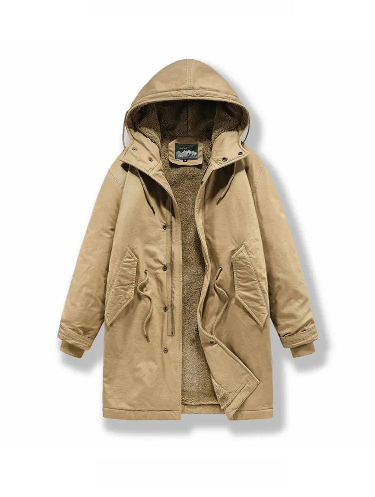 New American Retro M51 Mid-Length Windbreaker Parka with Hood Coat - Amish Cotton Long Coat for Men Fall/Winter