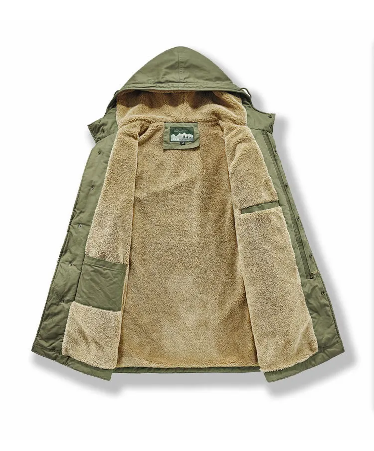 New American Retro M51 Mid-Length Windbreaker Parka with Hood Coat - Amish Cotton Long Coat for Men Fall/Winter